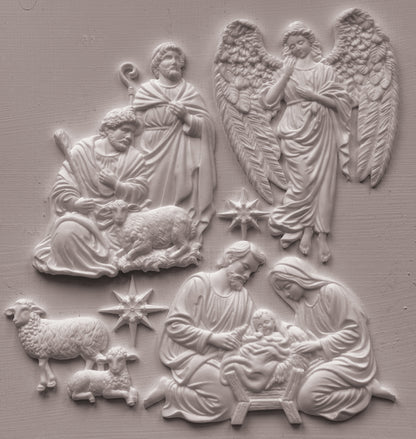 Silent Night IOD Mould | 6x10 Nativity Scene Decor Mould by Iron Orchid Designs | Vintage Christmas Silicone Casting Mould