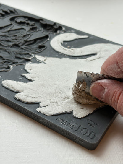 Swans IOD Mould | 6x10 Silicone Decor Mould by Iron Orchid Designs | Elegant Swan, Wings & Scroll Embellishments