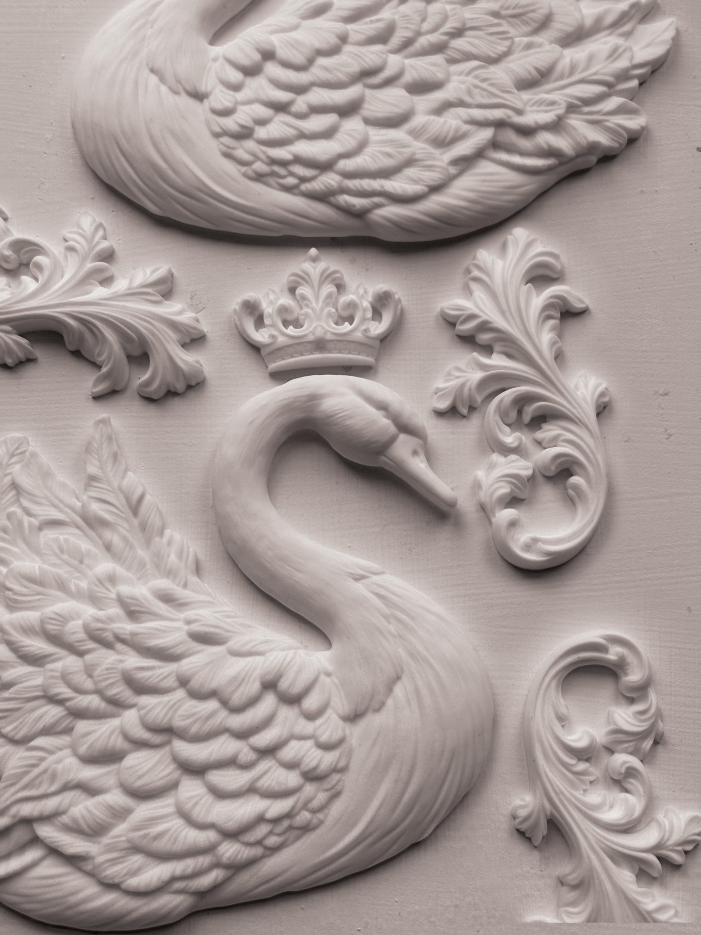 Swans IOD Mould | 6x10 Silicone Decor Mould by Iron Orchid Designs | Elegant Swan, Wings & Scroll Embellishments