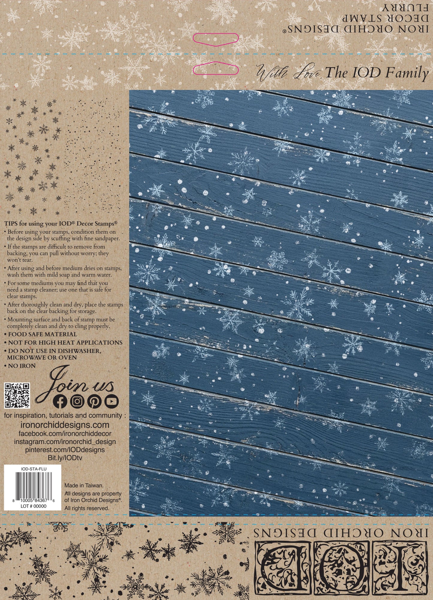 Flurry IOD Stamp | 12x12 Winter Snowflake Decor Stamp Sheet by Iron Orchid Designs | Vintage Christmas Background & Holiday Craft Stamp