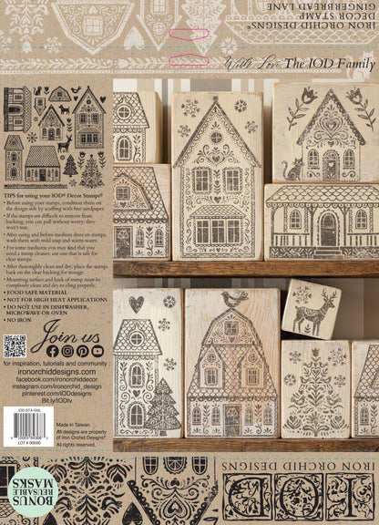 Gingerbread Lane IOD Stamp | 12x12 Gingerbread Village Decor Stamp Sheet by Iron Orchid Designs | Christmas Village Holiday Craft Stamp with Masks