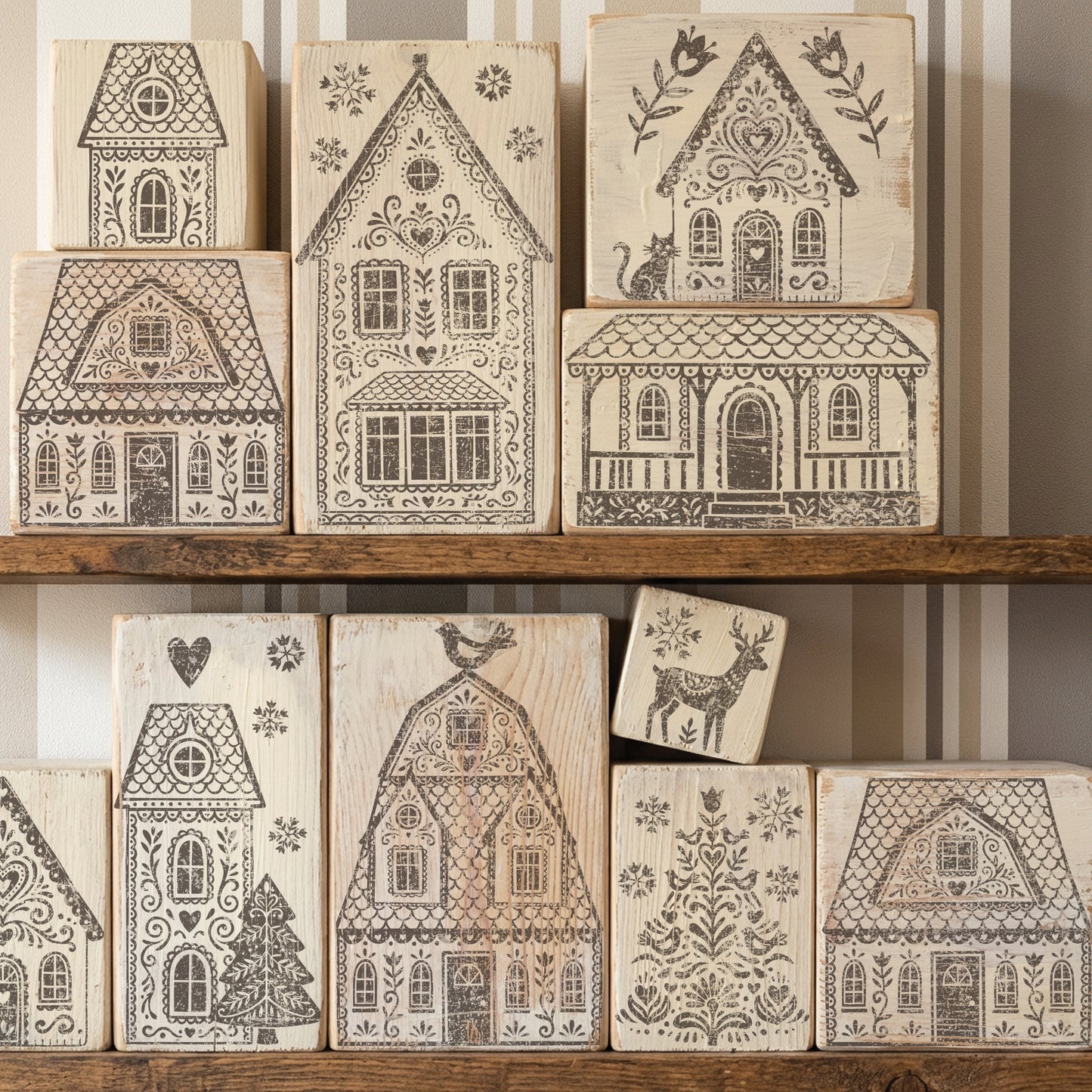 Gingerbread Lane IOD Stamp | 12x12 Gingerbread Village Decor Stamp Sheet by Iron Orchid Designs | Christmas Village Holiday Craft Stamp with Masks