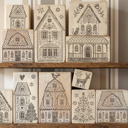 Gingerbread Lane IOD Stamp | 12x12 Gingerbread Village Decor Stamp Sheet by Iron Orchid Designs | Christmas Village Holiday Craft Stamp with Masks