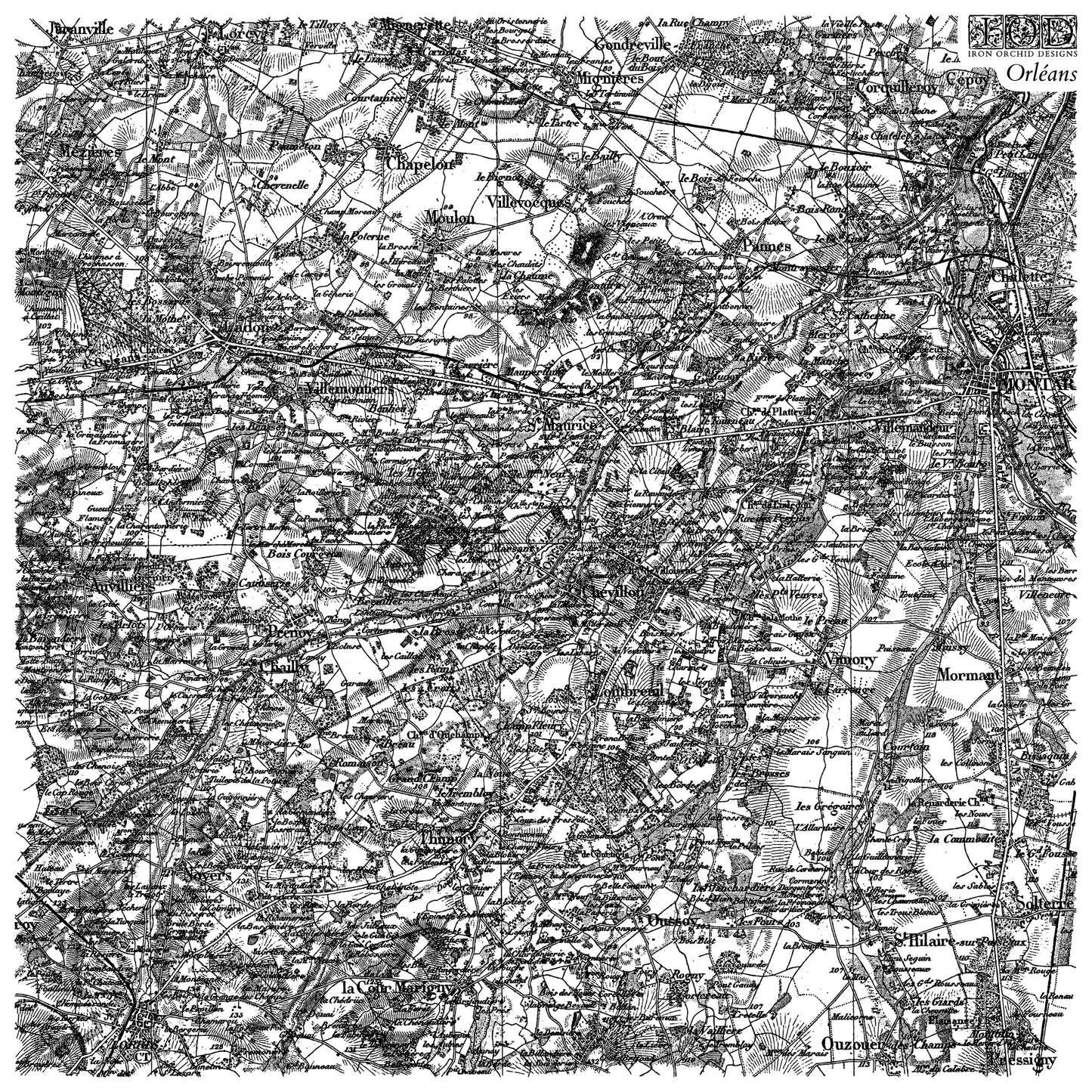 Orléans IOD Stamp| 12x12 Vintage French Map Decor Stamp by Iron Orchid Designs | Large Scale Transfer Style Background Stamp