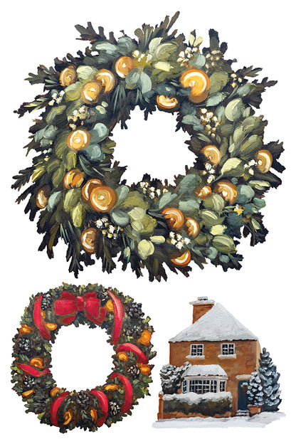 A Cotswold Christmas IOD Transfer | 8x12 Vintage English Christmas Decor Transfer by Iron Orchid Designs | Holiday Village Rub-On Transfer Set