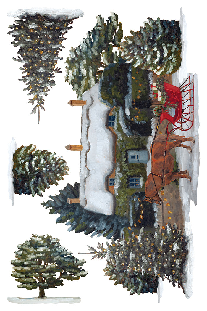 A Cotswold Christmas IOD Transfer | 8x12 Vintage English Christmas Decor Transfer by Iron Orchid Designs | Holiday Village Rub-On Transfer Set