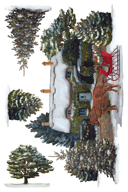 A Cotswold Christmas IOD Transfer | 8x12 Vintage English Christmas Decor Transfer by Iron Orchid Designs | Holiday Village Rub-On Transfer Set