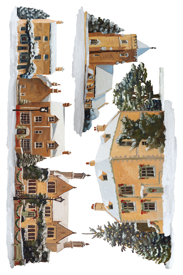 A Cotswold Christmas IOD Transfer | 8x12 Vintage English Christmas Decor Transfer by Iron Orchid Designs | Holiday Village Rub-On Transfer Set