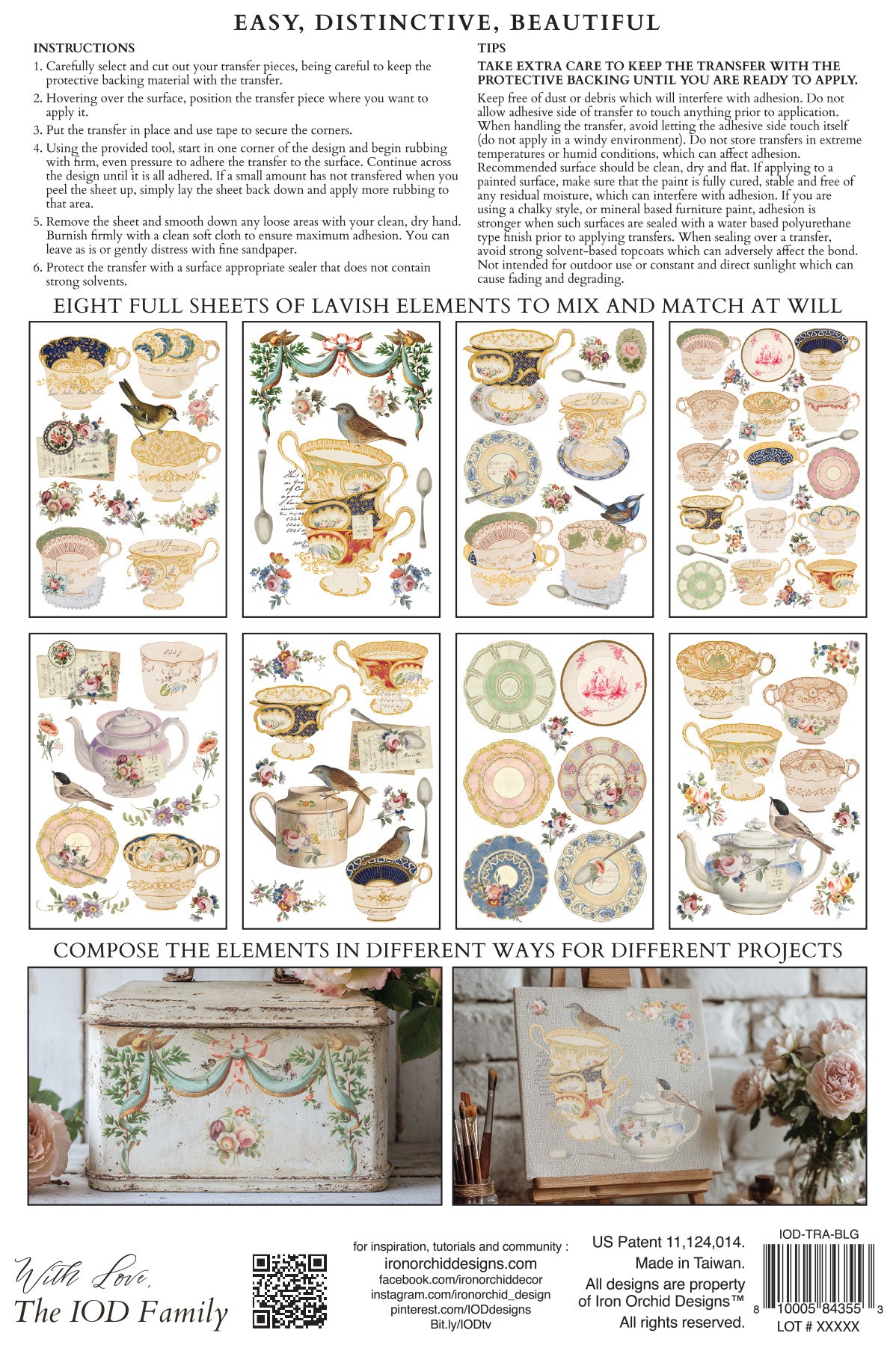 Belgravia IOD Transfer | 8 Sheet 8"x12" Decor Transfer by Iron Orchid Designs | Vintage Teacups, Florals & Cottage Style Designs