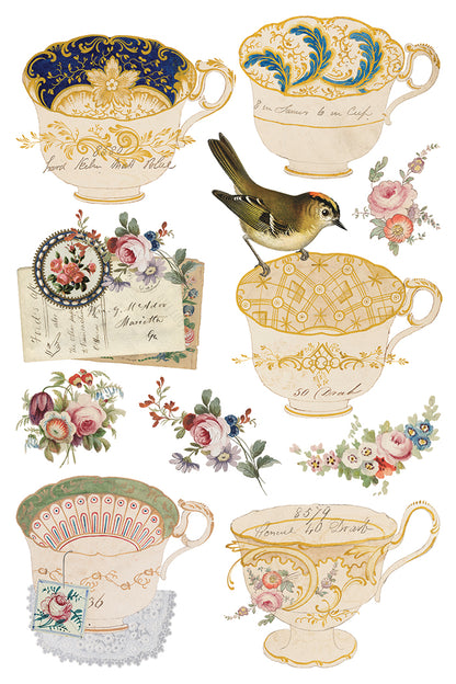 Belgravia IOD Transfer | 8 Sheet 8"x12" Decor Transfer by Iron Orchid Designs | Vintage Teacups, Florals & Cottage Style Designs