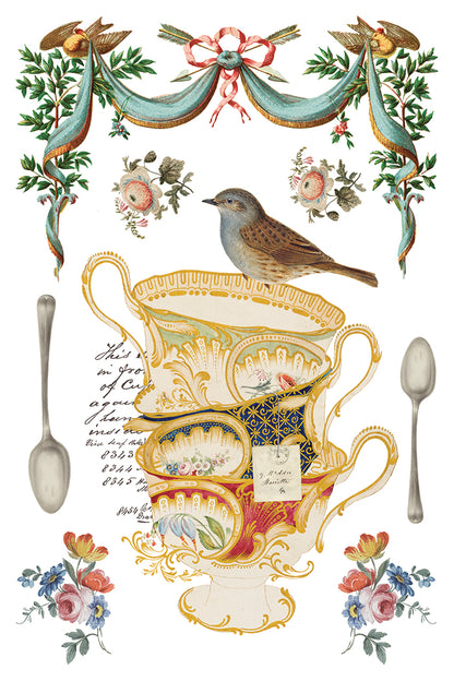 Belgravia IOD Transfer | 8 Sheet 8"x12" Decor Transfer by Iron Orchid Designs | Vintage Teacups, Florals & Cottage Style Designs