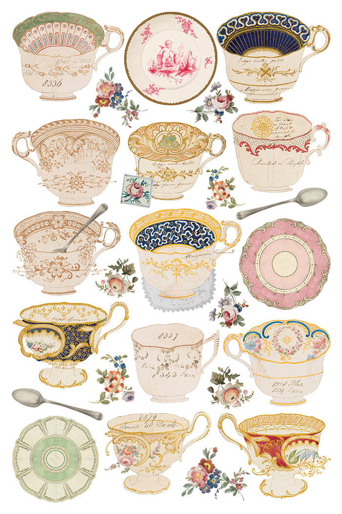 Belgravia IOD Transfer | 8 Sheet 8"x12" Decor Transfer by Iron Orchid Designs | Vintage Teacups, Florals & Cottage Style Designs