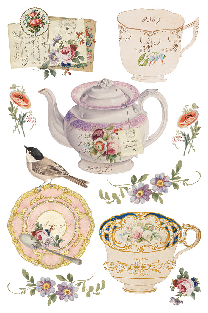 Belgravia IOD Transfer | 8 Sheet 8"x12" Decor Transfer by Iron Orchid Designs | Vintage Teacups, Florals & Cottage Style Designs
