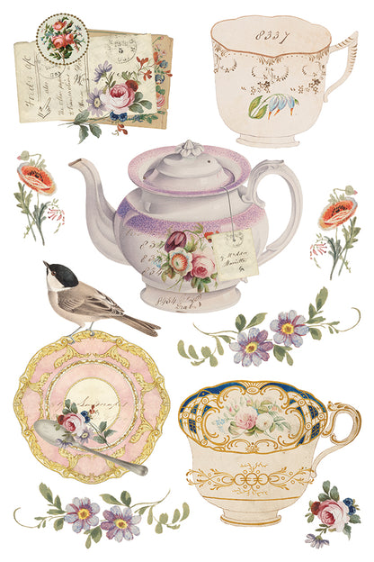 Belgravia IOD Transfer | 8 Sheet 8"x12" Decor Transfer by Iron Orchid Designs | Vintage Teacups, Florals & Cottage Style Designs