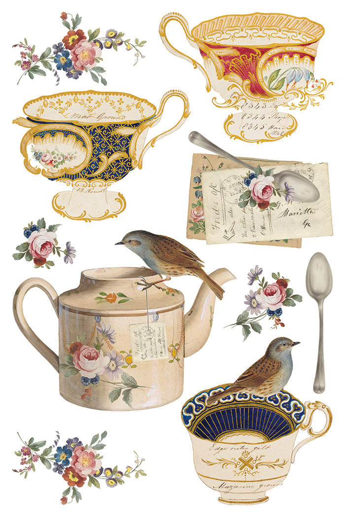 Belgravia IOD Transfer | 8 Sheet 8"x12" Decor Transfer by Iron Orchid Designs | Vintage Teacups, Florals & Cottage Style Designs