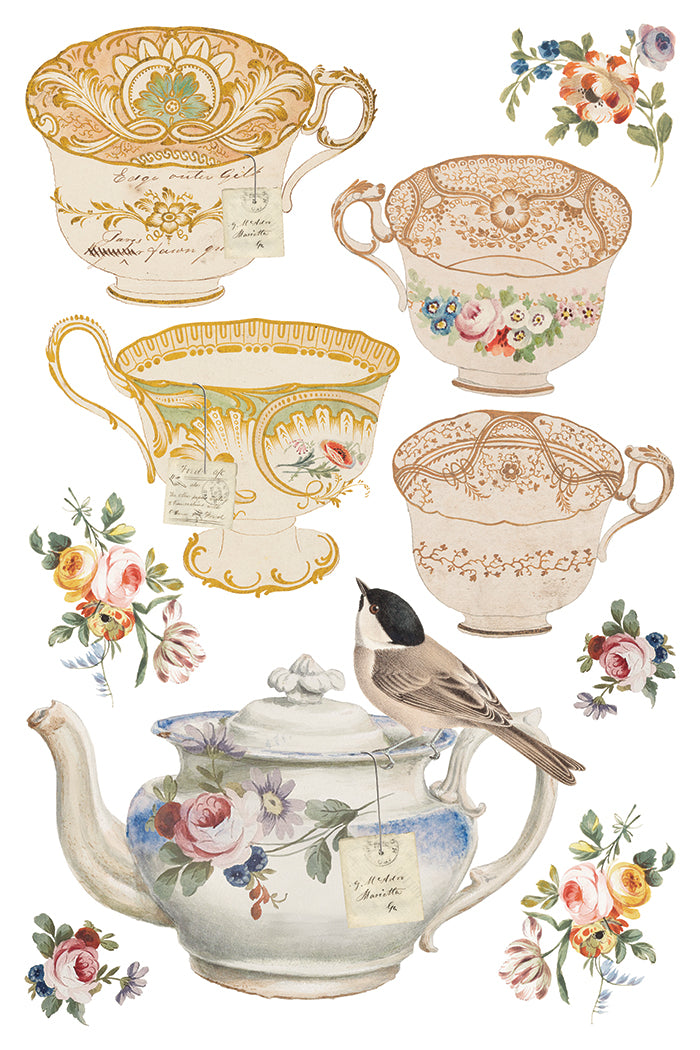 Belgravia IOD Transfer | 8 Sheet 8"x12" Decor Transfer by Iron Orchid Designs | Vintage Teacups, Florals & Cottage Style Designs