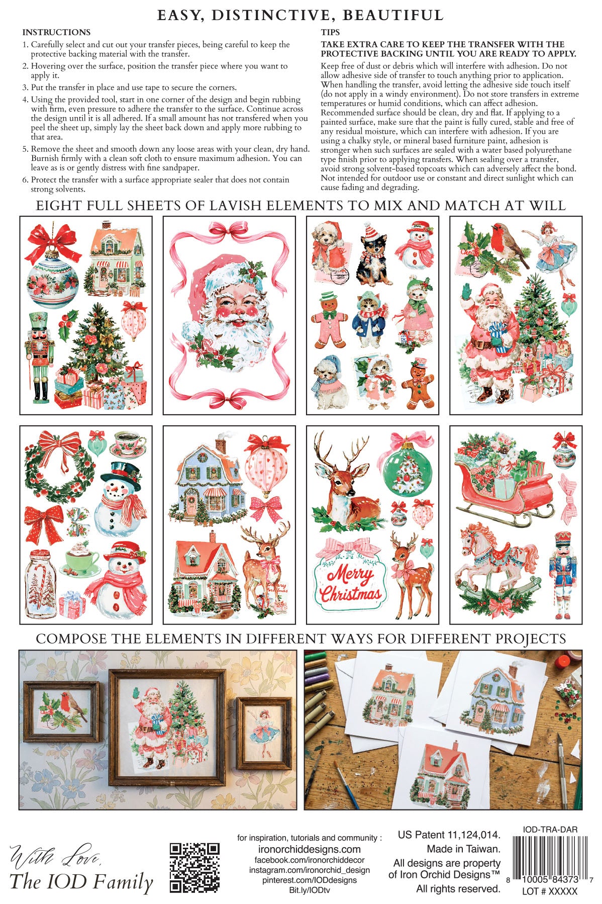 Darling Holiday IOD Transfer | 8x12 Vintage Christmas Decor Transfer by Iron Orchid Designs | Whimsical Santa & Holiday Rub-On Transfer Set