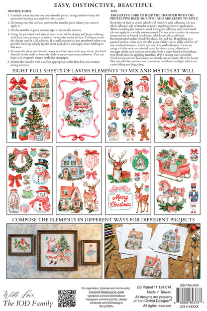 Darling Holiday IOD Transfer | 8x12 Vintage Christmas Decor Transfer by Iron Orchid Designs | Whimsical Santa & Holiday Rub-On Transfer Set