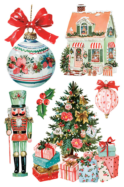 Darling Holiday IOD Transfer | 8x12 Vintage Christmas Decor Transfer by Iron Orchid Designs | Whimsical Santa & Holiday Rub-On Transfer Set