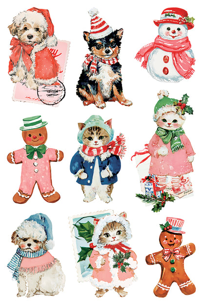 Darling Holiday IOD Transfer | 8x12 Vintage Christmas Decor Transfer by Iron Orchid Designs | Whimsical Santa & Holiday Rub-On Transfer Set