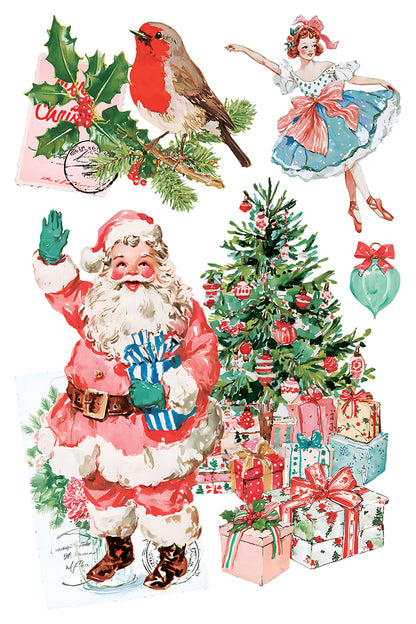 Darling Holiday IOD Transfer | 8x12 Vintage Christmas Decor Transfer by Iron Orchid Designs | Whimsical Santa & Holiday Rub-On Transfer Set