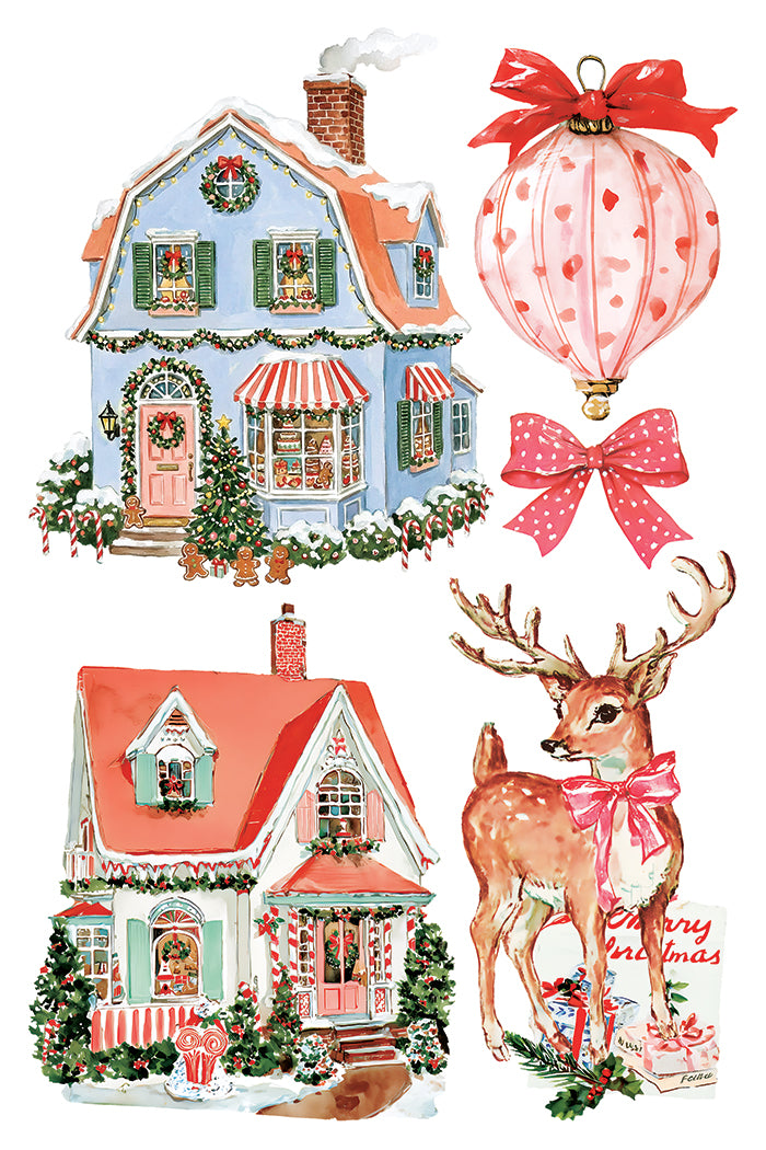 Darling Holiday IOD Transfer | 8x12 Vintage Christmas Decor Transfer by Iron Orchid Designs | Whimsical Santa & Holiday Rub-On Transfer Set