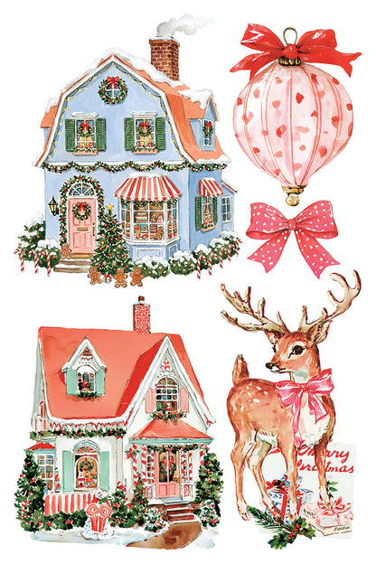 Darling Holiday IOD Transfer | 8x12 Vintage Christmas Decor Transfer by Iron Orchid Designs | Whimsical Santa & Holiday Rub-On Transfer Set