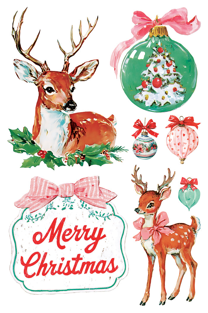 Darling Holiday IOD Transfer | 8x12 Vintage Christmas Decor Transfer by Iron Orchid Designs | Whimsical Santa & Holiday Rub-On Transfer Set
