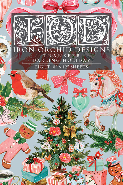 Darling Holiday IOD Transfer | 8x12 Vintage Christmas Decor Transfer by Iron Orchid Designs | Whimsical Santa & Holiday Rub-On Transfer Set
