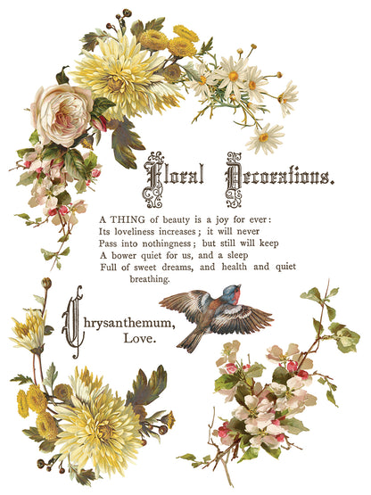 Flowers by the Poets IOD Transfer | 8 Sheet Large Decor Transfer by Iron Orchid Designs | Vintage Floral, Birds & Botanical Designs