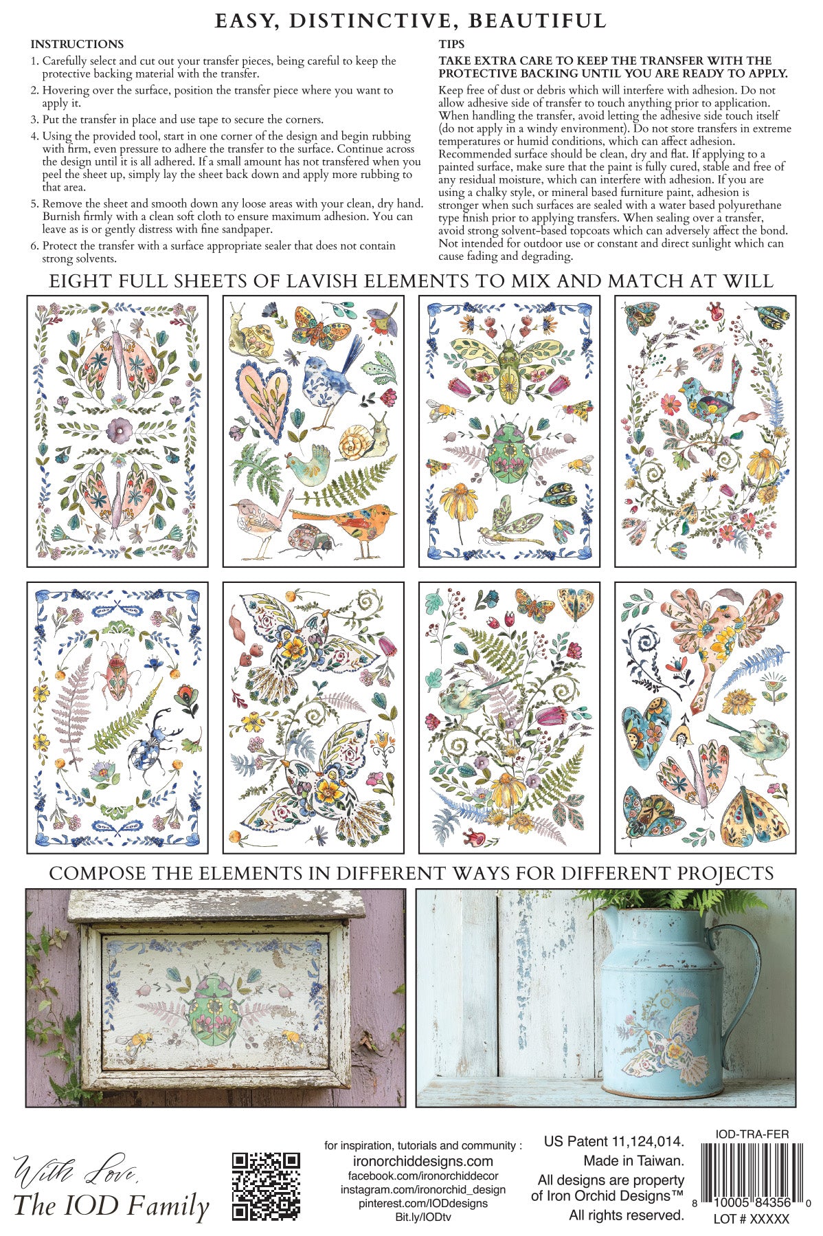 IOD Fern Fables Transfer | 8-8"x12" Sheet Decor Transfer by Iron Orchid Designs | Whimsical Birds, Butterflies & Botanical Designs