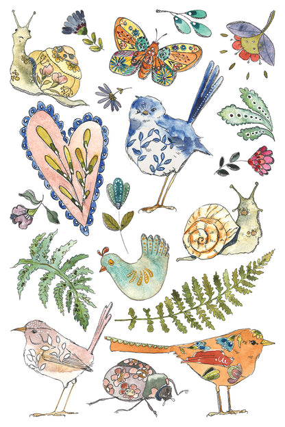 IOD Fern Fables Transfer | 8-8"x12" Sheet Decor Transfer by Iron Orchid Designs | Whimsical Birds, Butterflies & Botanical Designs