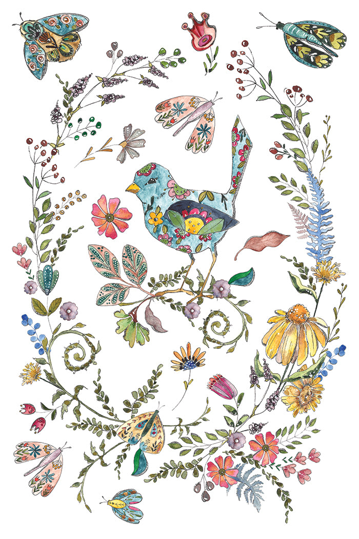 IOD Fern Fables Transfer | 8-8"x12" Sheet Decor Transfer by Iron Orchid Designs | Whimsical Birds, Butterflies & Botanical Designs