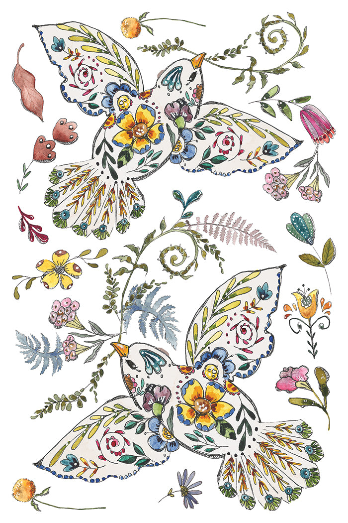 IOD Fern Fables Transfer | 8-8"x12" Sheet Decor Transfer by Iron Orchid Designs | Whimsical Birds, Butterflies & Botanical Designs