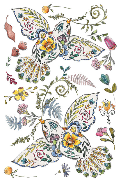 IOD Fern Fables Transfer | 8-8"x12" Sheet Decor Transfer by Iron Orchid Designs | Whimsical Birds, Butterflies & Botanical Designs
