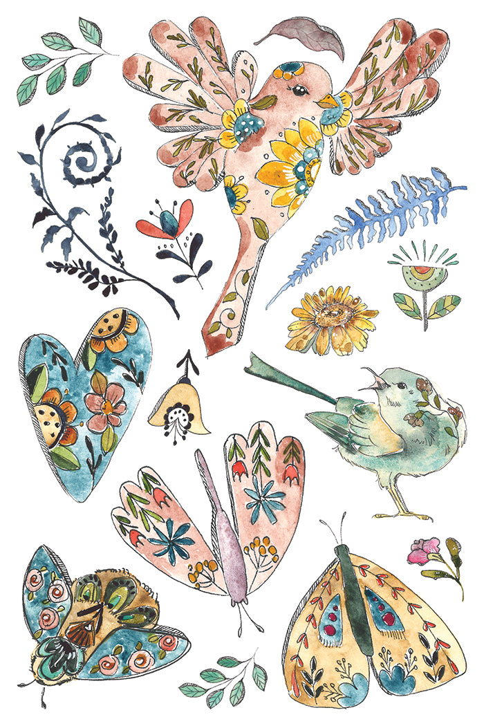 IOD Fern Fables Transfer | 8-8"x12" Sheet Decor Transfer by Iron Orchid Designs | Whimsical Birds, Butterflies & Botanical Designs