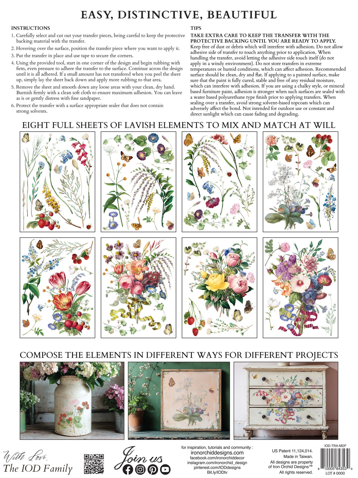 IOD Marché des Fleurs Transfer | Large 8 Sheet Decor Transfer by Iron Orchid Designs | Vintage French Floral & Botanical Designs