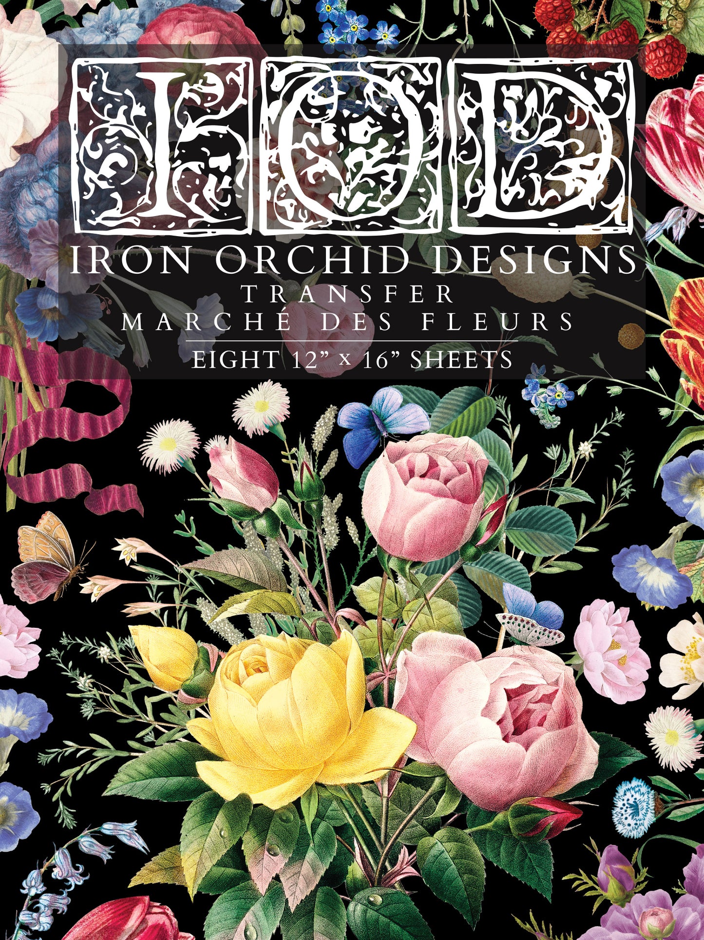IOD Marché des Fleurs Transfer | Large 8 Sheet Decor Transfer by Iron Orchid Designs | Vintage French Floral & Botanical Designs