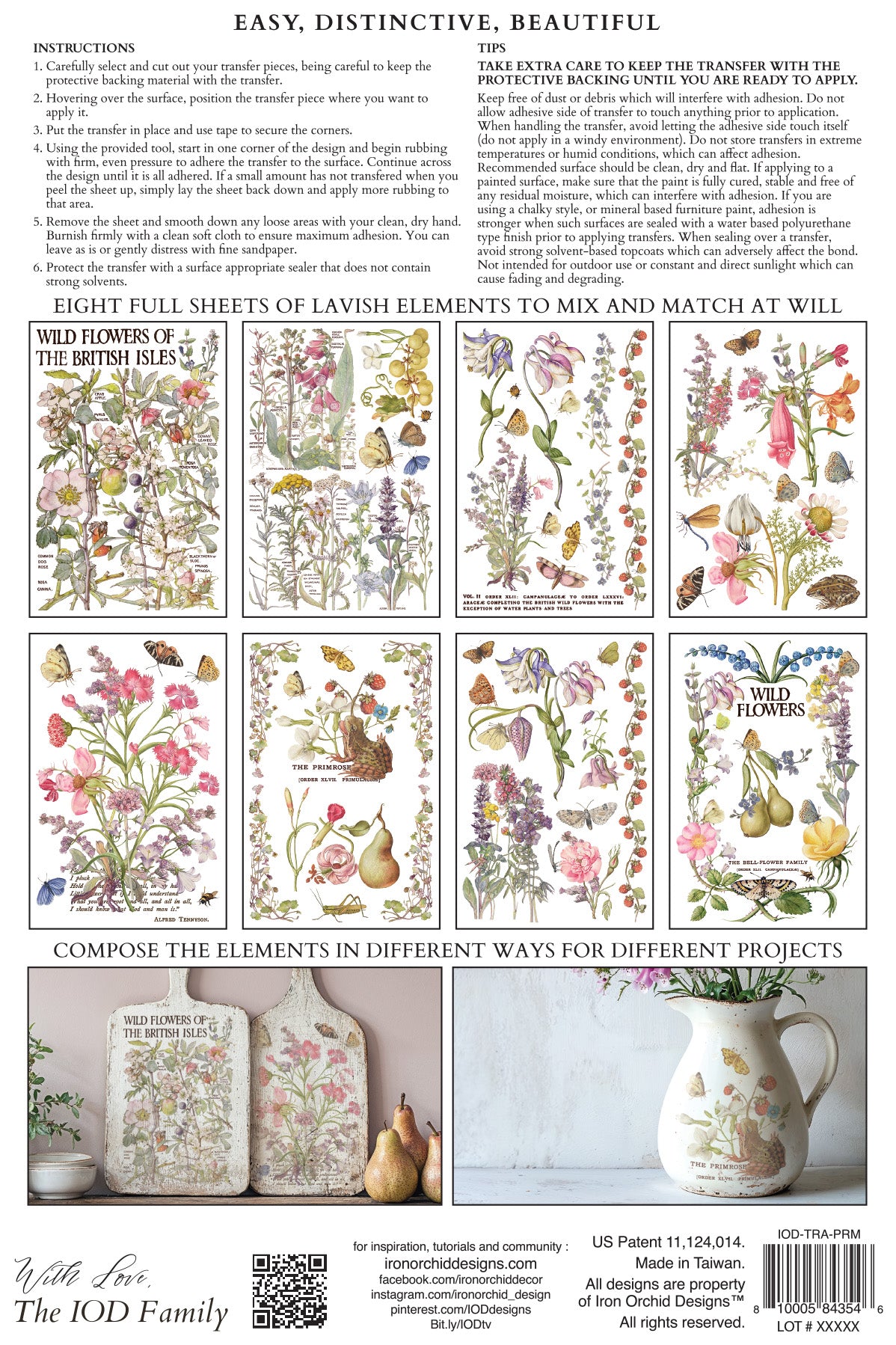 IOD Primrose Isle Transfer | 8-8"x12" Sheet Decor Transfer by Iron Orchid Designs | Vintage Wildflowers, Botanical & Cottage Garden Designs