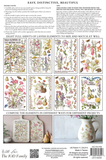 IOD Primrose Isle Transfer | 8-8"x12" Sheet Decor Transfer by Iron Orchid Designs | Vintage Wildflowers, Botanical & Cottage Garden Designs
