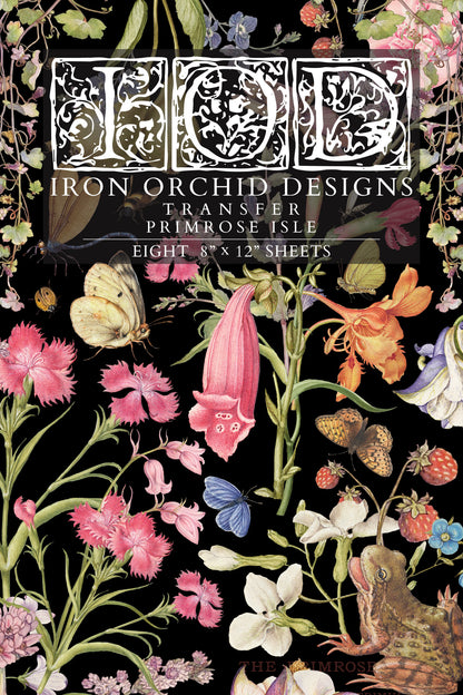 IOD Primrose Isle Transfer | 8-8"x12" Sheet Decor Transfer by Iron Orchid Designs | Vintage Wildflowers, Botanical & Cottage Garden Designs