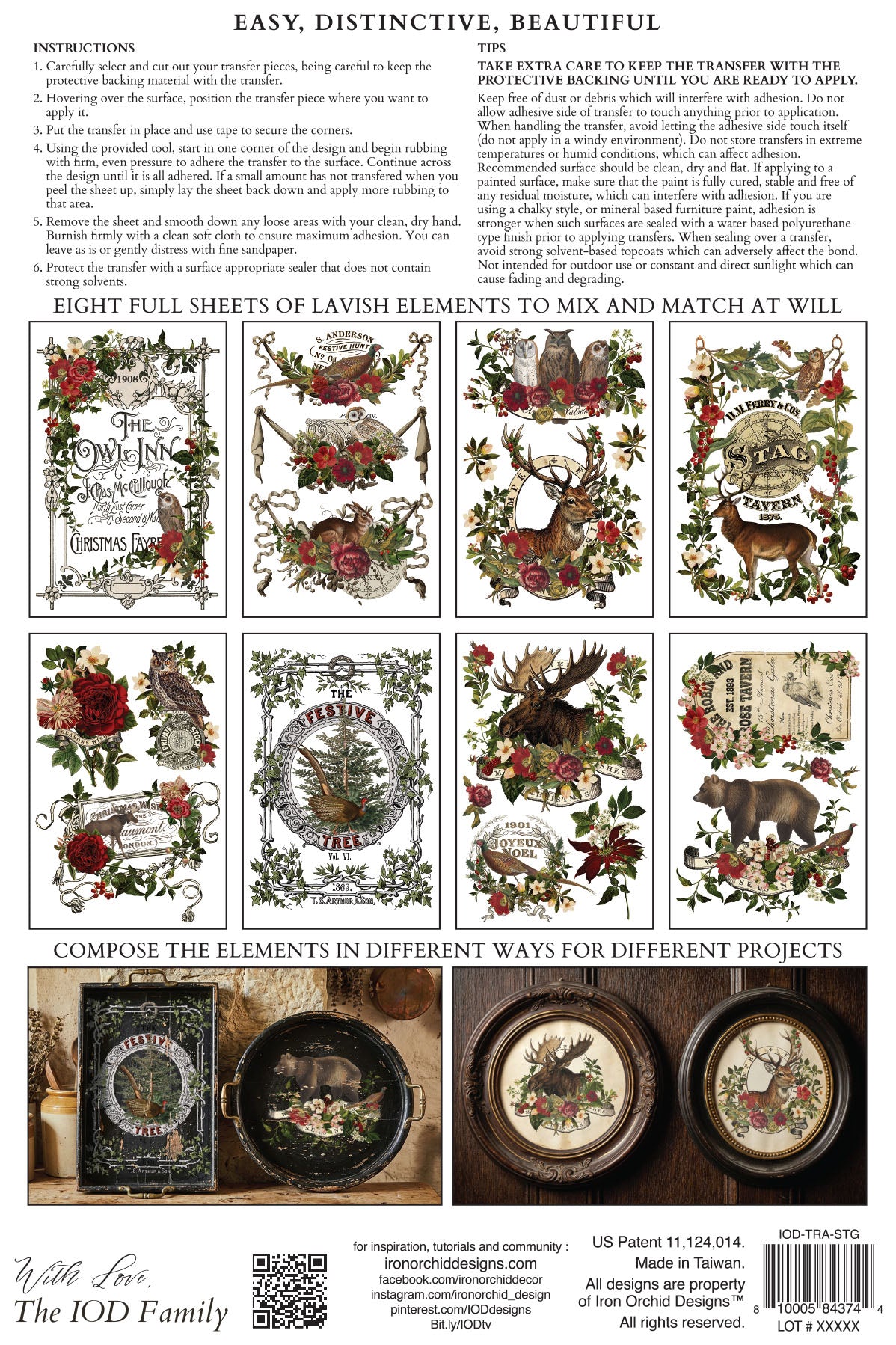 Stag Tavern IOD Transfer | 8x12 Vintage Woodland Christmas Decor Transfer by Iron Orchid Designs | Rustic Holiday Rub-On Transfer Set (Copy)
