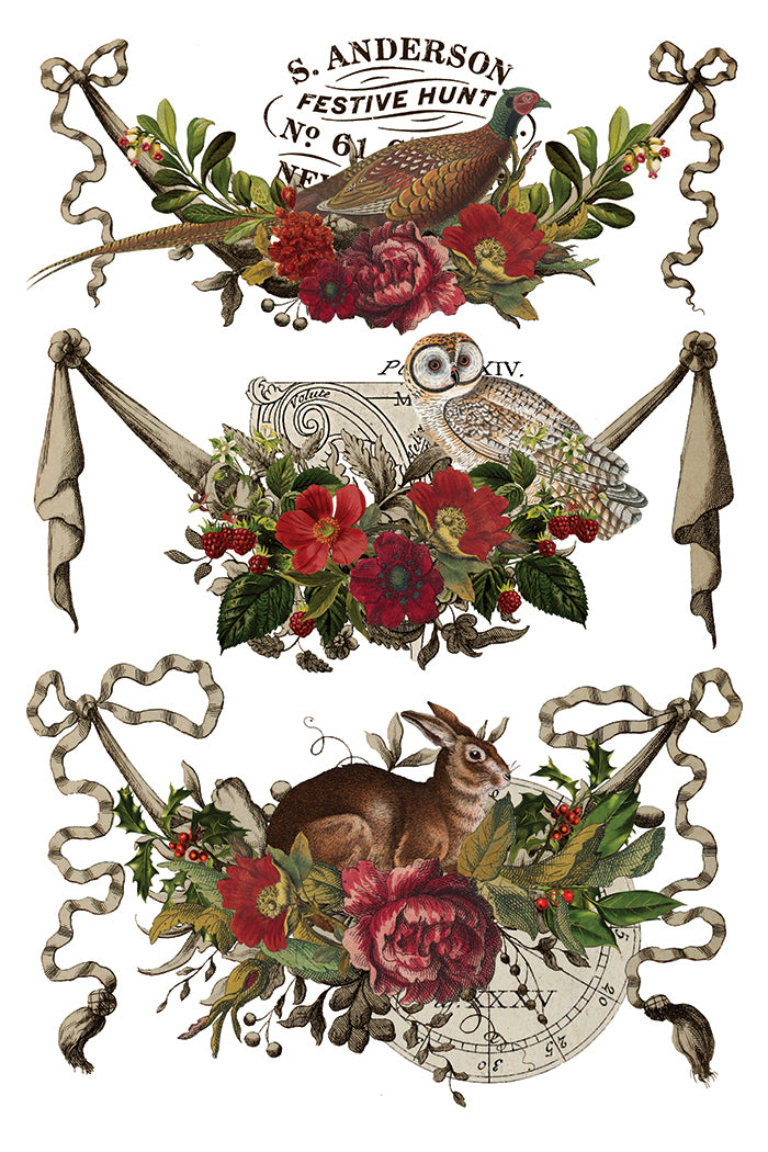 Stag Tavern IOD Transfer | 8x12 Vintage Woodland Christmas Decor Transfer by Iron Orchid Designs | Rustic Holiday Rub-On Transfer Set (Copy)