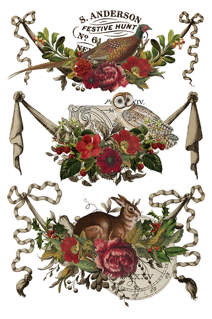 Stag Tavern IOD Transfer | 8x12 Vintage Woodland Christmas Decor Transfer by Iron Orchid Designs | Rustic Holiday Rub-On Transfer Set (Copy)