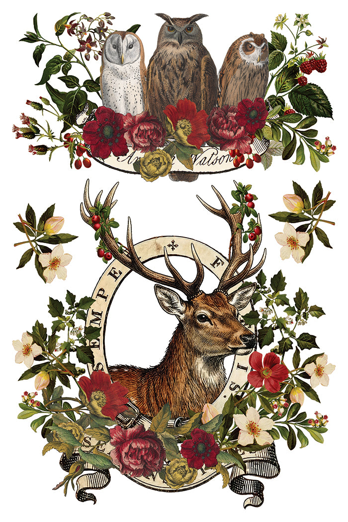 Stag Tavern IOD Transfer | 8x12 Vintage Woodland Christmas Decor Transfer by Iron Orchid Designs | Rustic Holiday Rub-On Transfer Set (Copy)