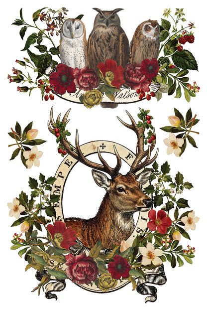 Stag Tavern IOD Transfer | 8x12 Vintage Woodland Christmas Decor Transfer by Iron Orchid Designs | Rustic Holiday Rub-On Transfer Set (Copy)