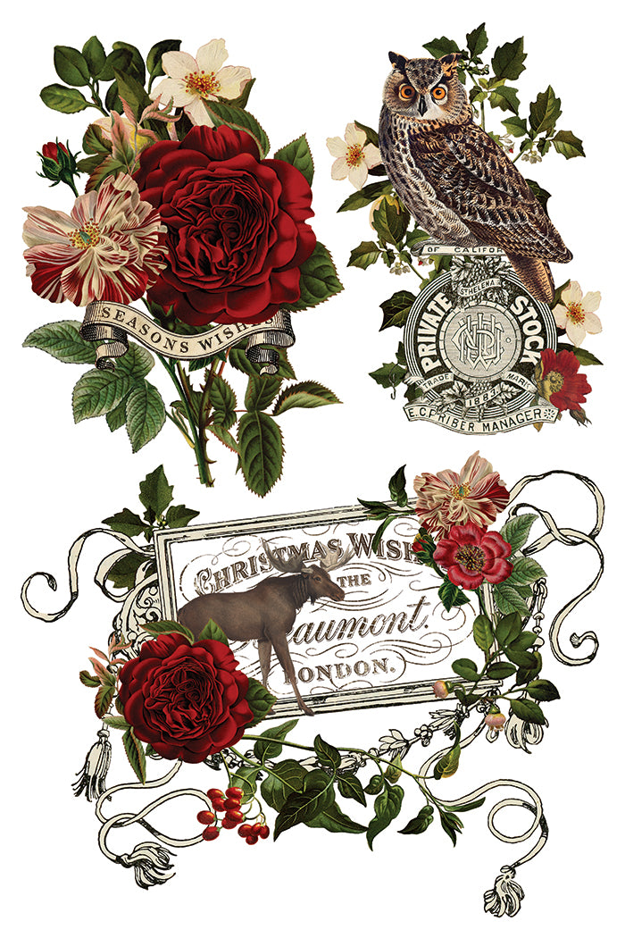 Stag Tavern IOD Transfer | 8x12 Vintage Woodland Christmas Decor Transfer by Iron Orchid Designs | Rustic Holiday Rub-On Transfer Set (Copy)