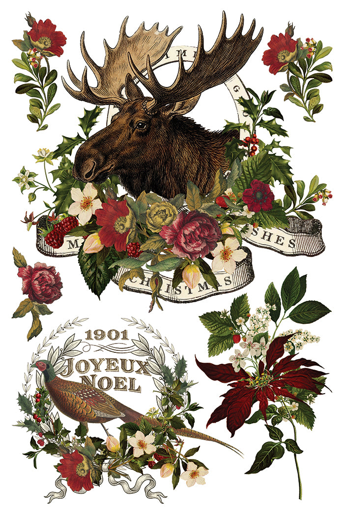 Stag Tavern IOD Transfer | 8x12 Vintage Woodland Christmas Decor Transfer by Iron Orchid Designs | Rustic Holiday Rub-On Transfer Set (Copy)