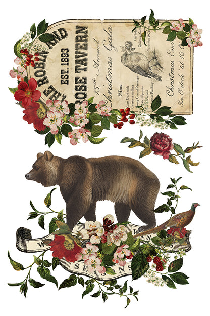 Stag Tavern IOD Transfer | 8x12 Vintage Woodland Christmas Decor Transfer by Iron Orchid Designs | Rustic Holiday Rub-On Transfer Set (Copy)
