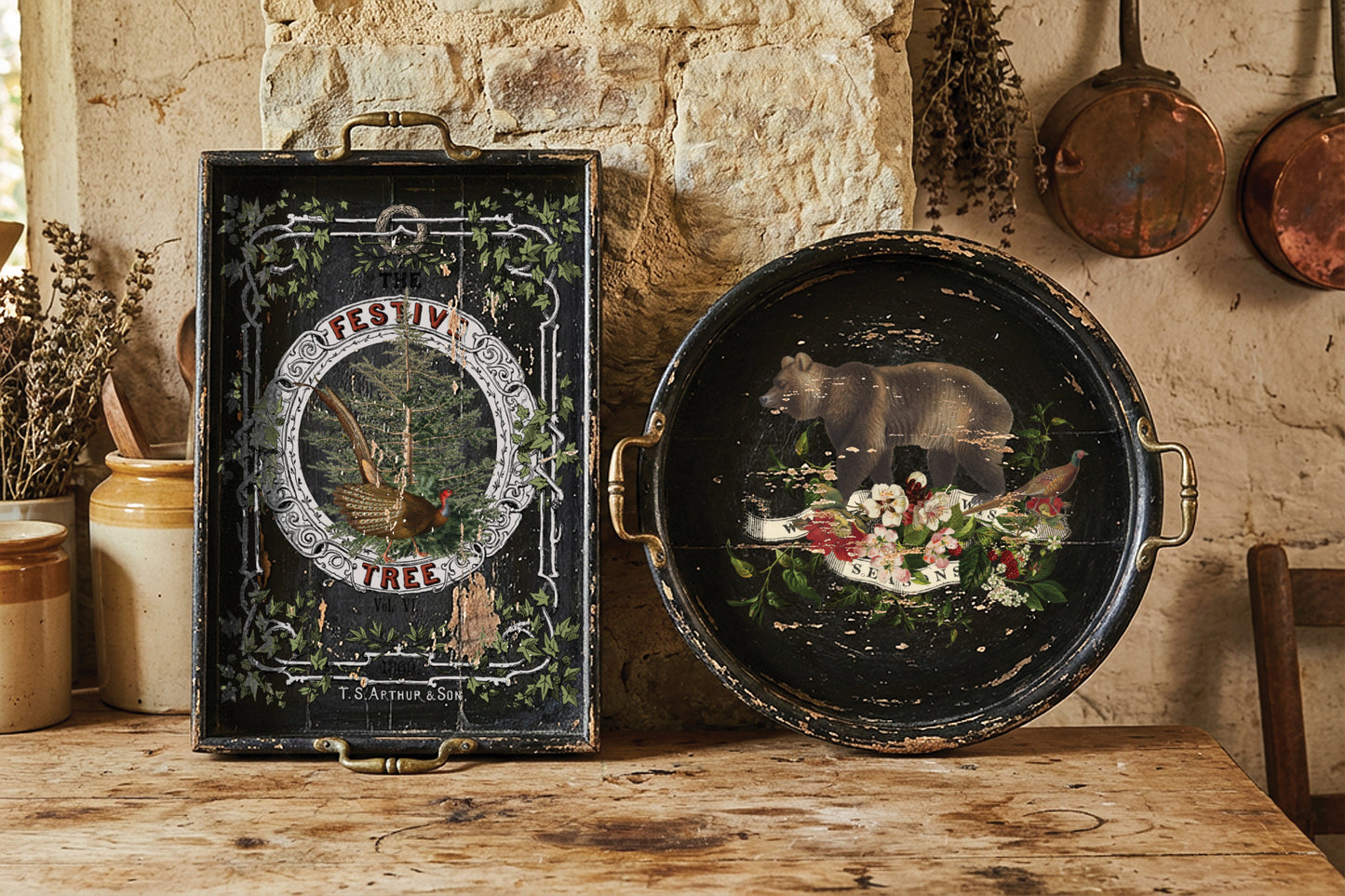 Stag Tavern IOD Transfer | 8x12 Vintage Woodland Christmas Decor Transfer by Iron Orchid Designs | Rustic Holiday Rub-On Transfer Set (Copy)